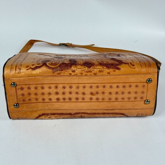 Hand Tooled Leather Crossbody Purse W/Eagle & Aztec Motif Boho Style Rustic Bag - Picture 3 of 10